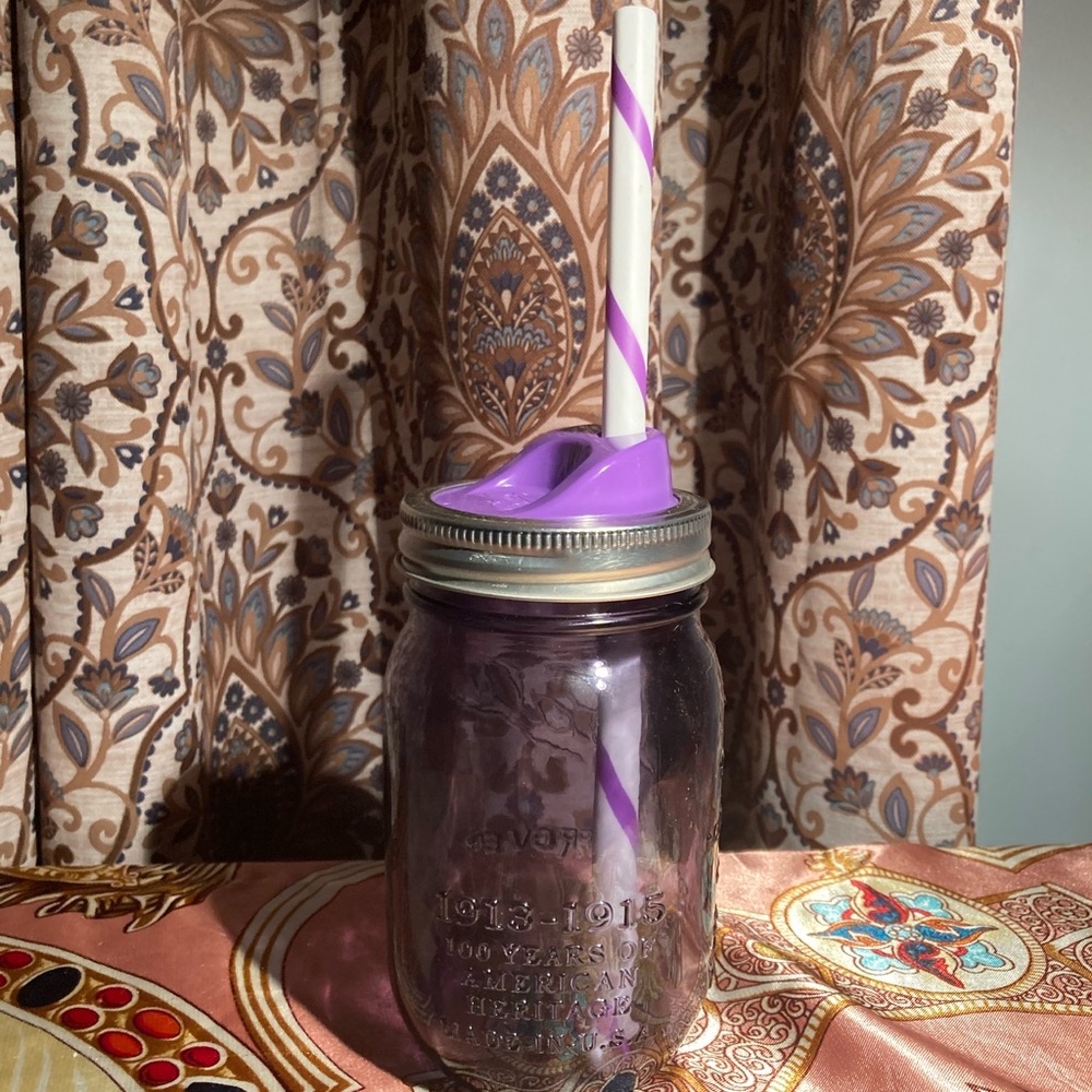 Mason Jar Ball Purple With Lid And Straw